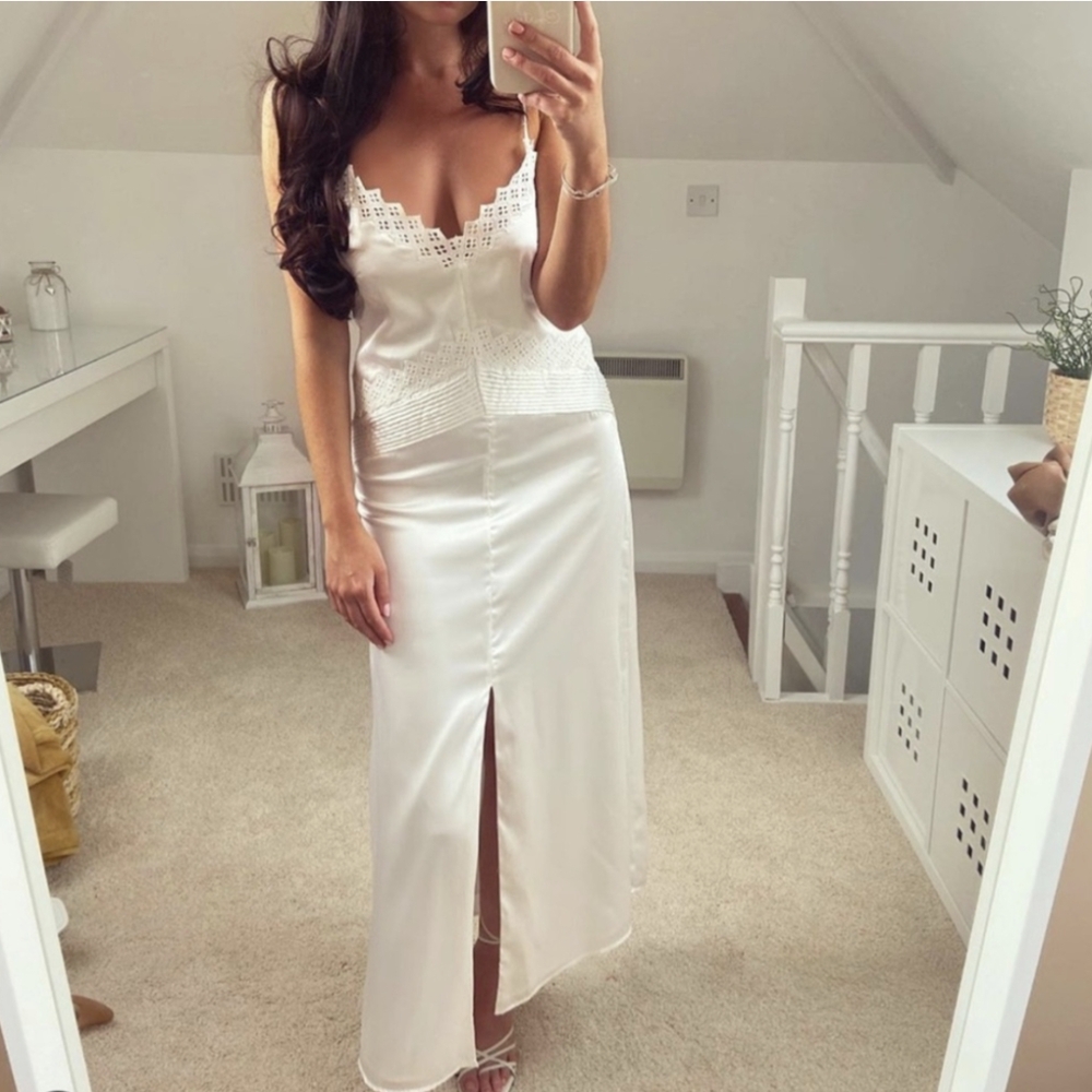 Satin Effect Slip Dress TRF Oyster White Zara
